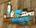 Domek Latarnika - drewniany wieszak z malowanym pejzażem