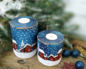 Dwa drewniane świeczniki - Zimowe miasteczko
