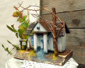 Wiejski dworek - drewniany, malowany, dekoracja do domu